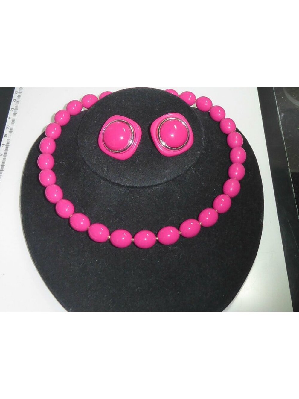 Vintage Marvella Pink Bead Necklace & Matching Geo Earrings | Curated 80s Set